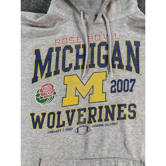 Michigan Wolverines Hoodie Sweatshirt Mens Gray NCAA Rose Bowl 2007 Distressed - Picture 2 of 11